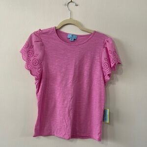 CeCe Pink Eyelet Sleeve Top NWT